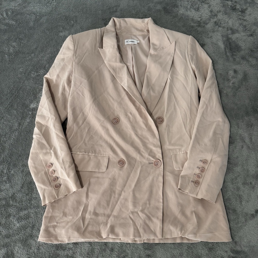 R Label Double Breasted 100% Silk Pink Blazer Size XS Womens $298 MSRP